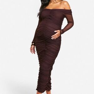 Boohoo Elegant Off-Shoulder Maternity Dress in Rich Brown Sz 14 XL